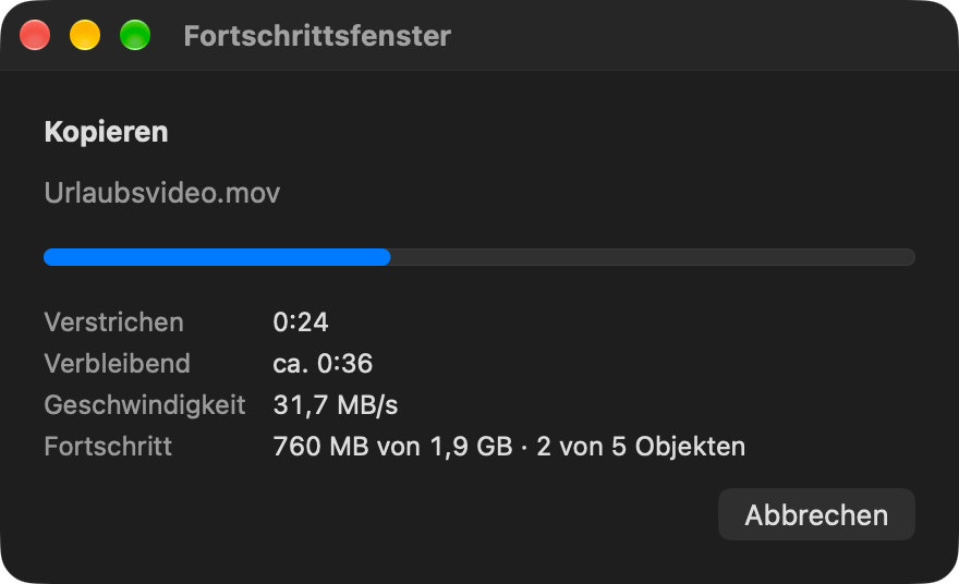 Copying with progress and time remaining