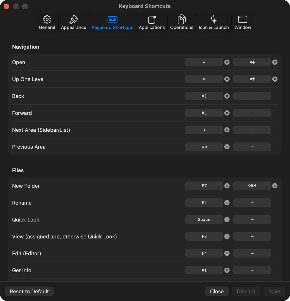 Settings: Keyboard shortcuts you can reassign
