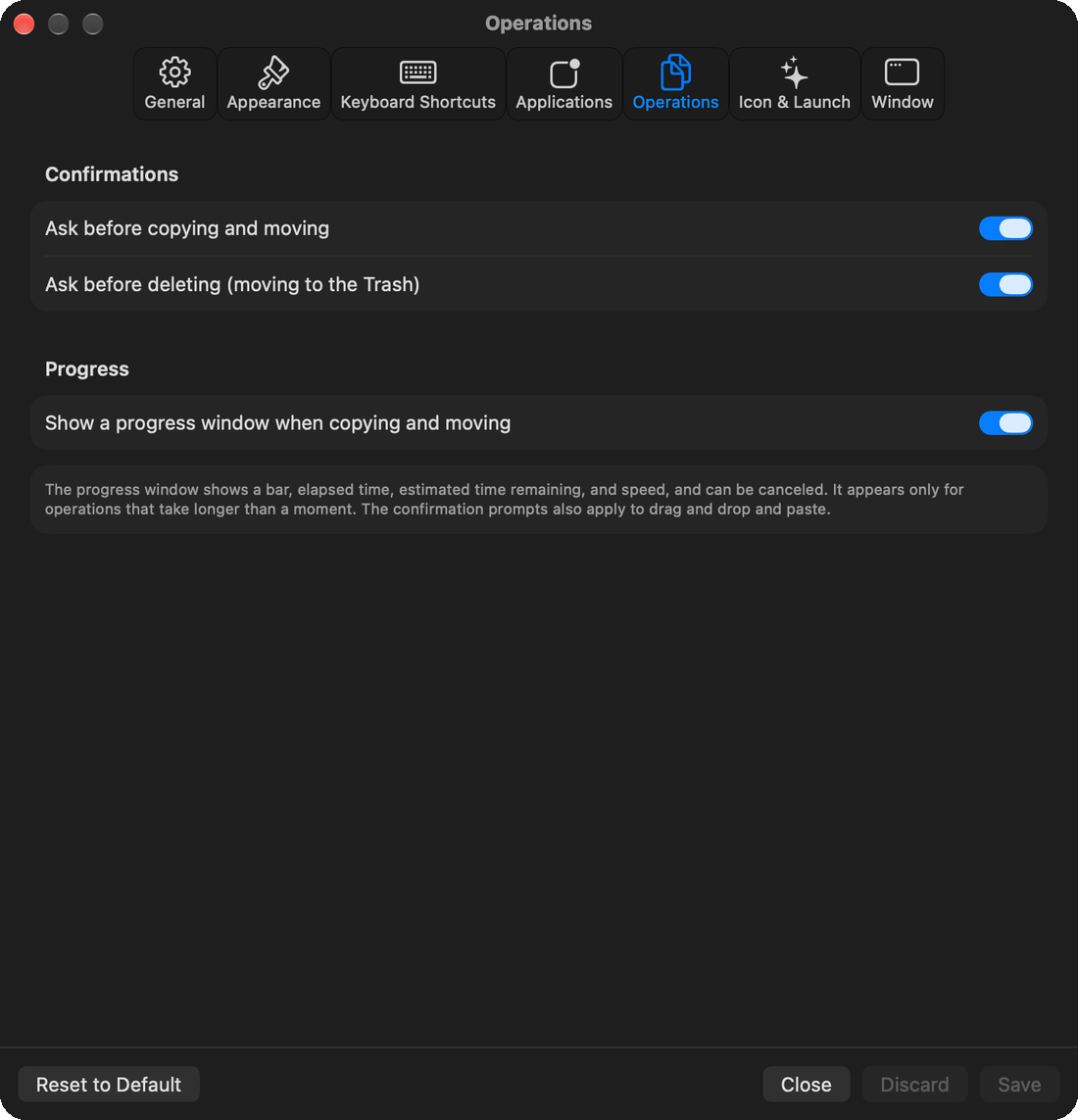 Settings: Operations